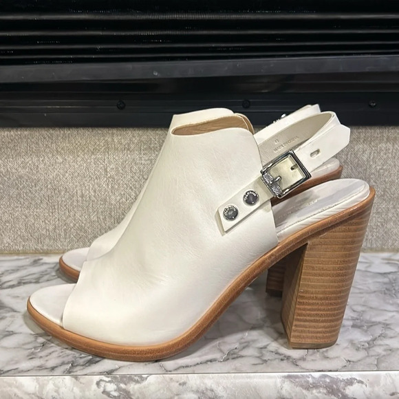 Rag & Bone Women Off White Leather Open Toe Chunky Heel Wyatt Sandal 10.5/41 NIB - Picture 4 of 12